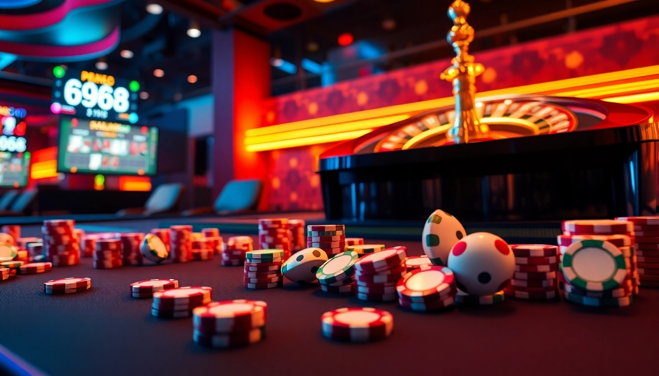 Exciting online gambling at Nhà Cái 89bet with vibrant casino tables and roulette wheels.