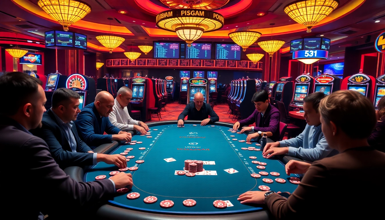 Dynamic poker scene at AU88.blue, showcasing players and vibrant casino elements.